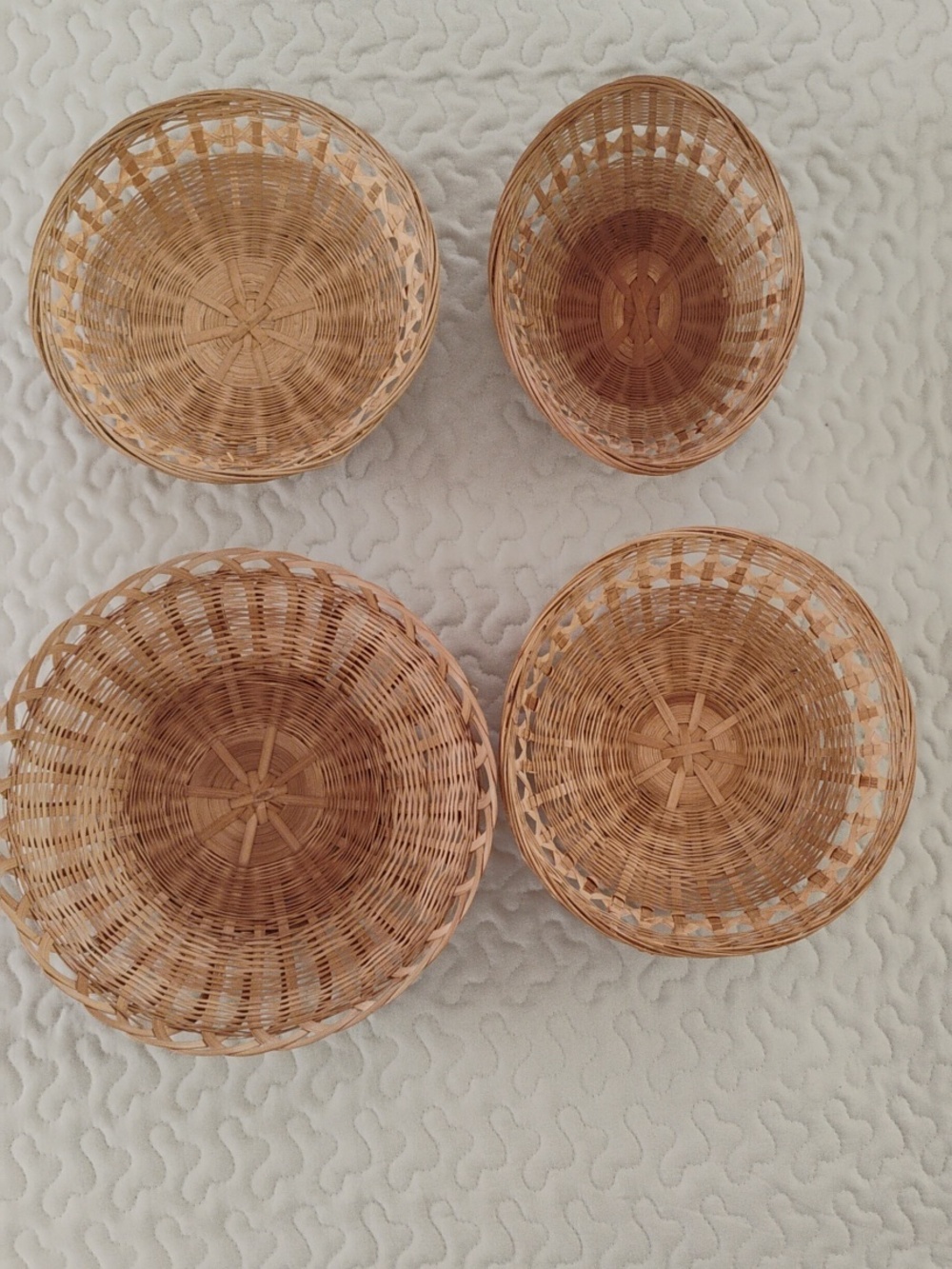 Set of 4 Handwoven Wicker Baskets - Boho Wall Decor Nesting Bundle